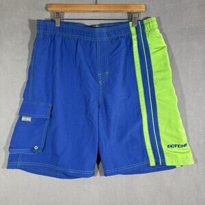 GOTCHA Vtg Mens Medium Board Shorts Surf Style Blue Green Stripped Y2K Net Lined